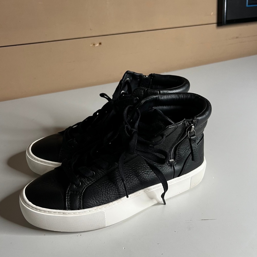 UGG Olive High Top Sneakers Black Leather Side Zip Platform 1104068 Womens 8 - Picture 7 of 10